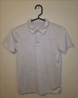 All In Motion - Boys - Medium (8/10) - Polo - Short Sleeve - Polyester Blend - Horizontal Striped - Gray/White
