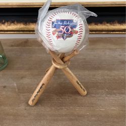 Jackie Robinson, 50th anniversary collectible baseball with Stand
