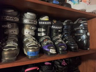 Various ski boots many brands and sizes