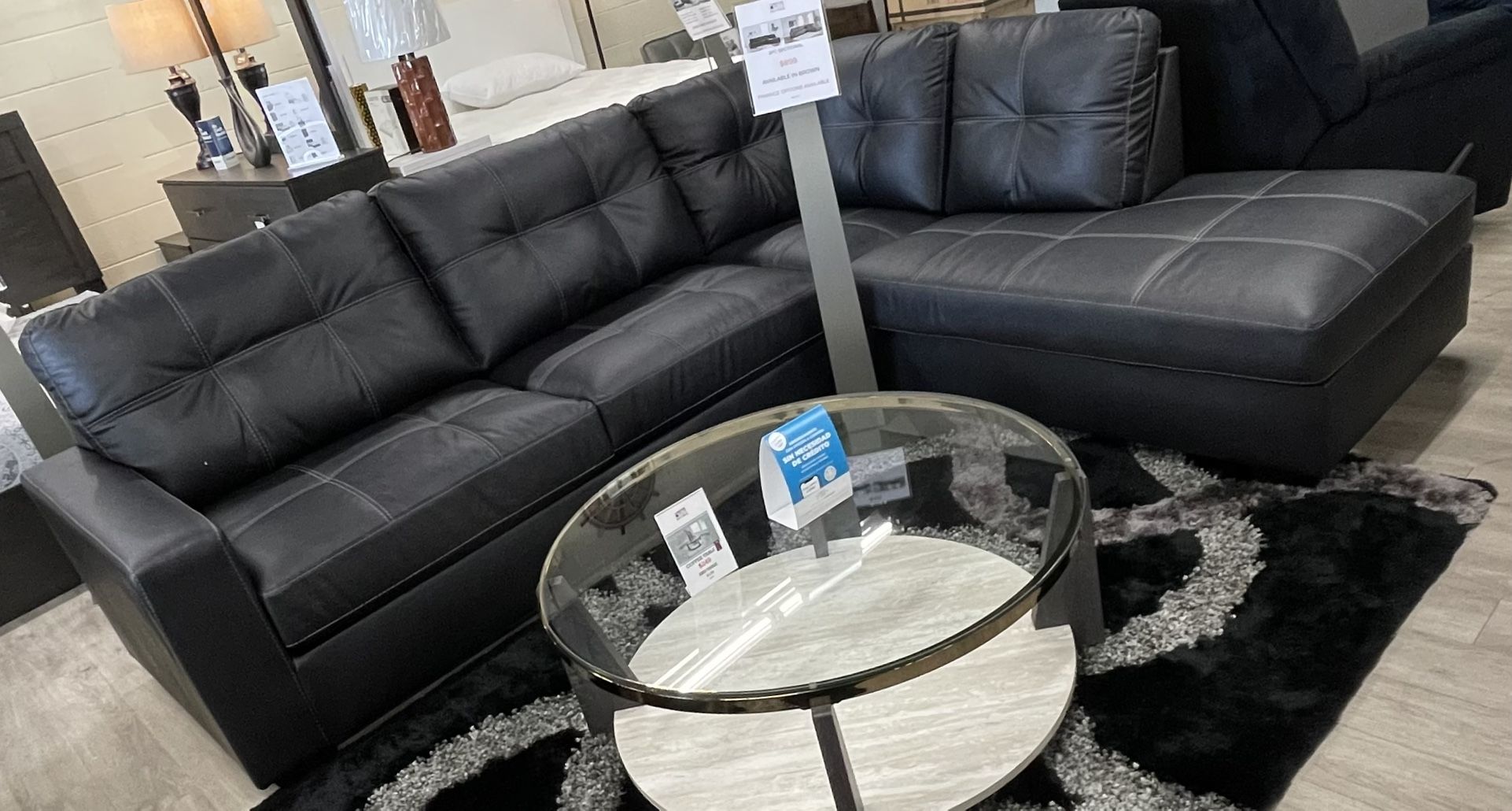 2Pc Black Leather Sectional