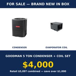 Goodman 5 Ton Condenser + Coil Set GLXS5BA6010 / CHPTA6030D3 - Brand New