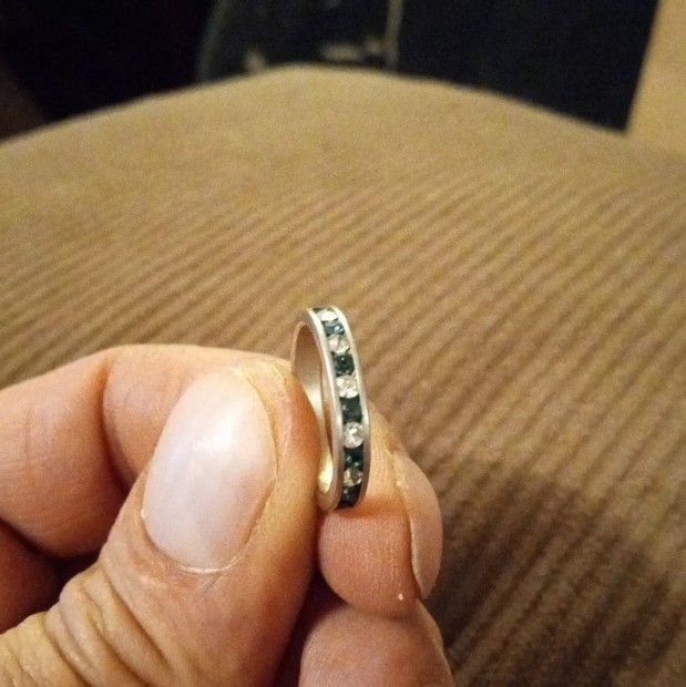 VTG .925 Sterling Silver Diamond & Blue Sapphire Eternity Band Ring Size 4.5