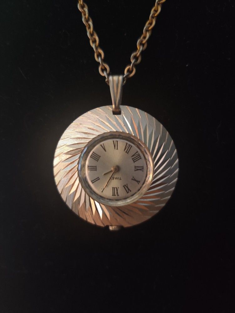 Women's Timex Gold Tone Vintage Pendant Watch Necklace
