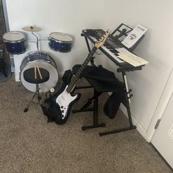 Music Set. Guitar, Microphone, keyboard Drums