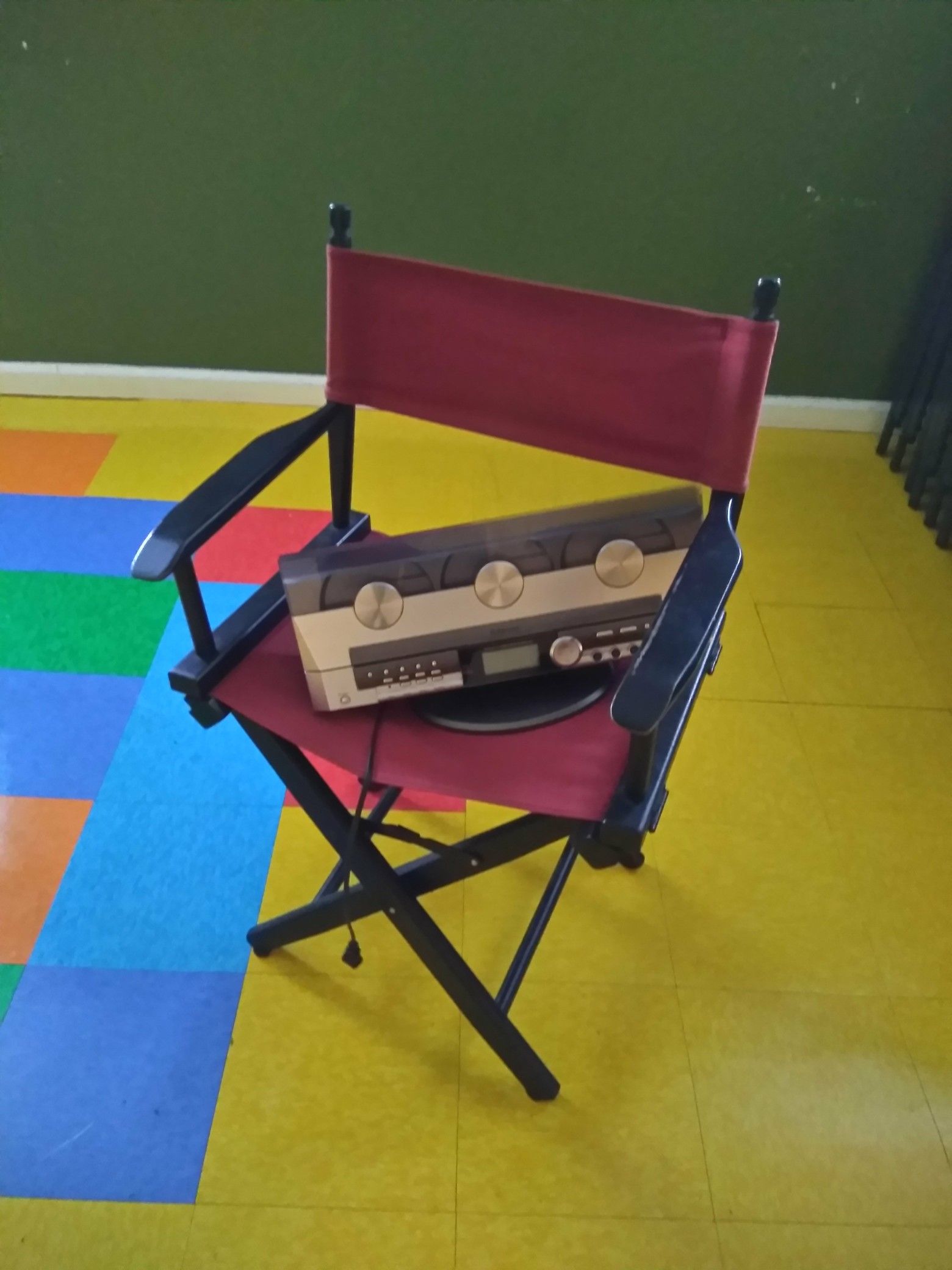 Director's chair and a Emission CD player