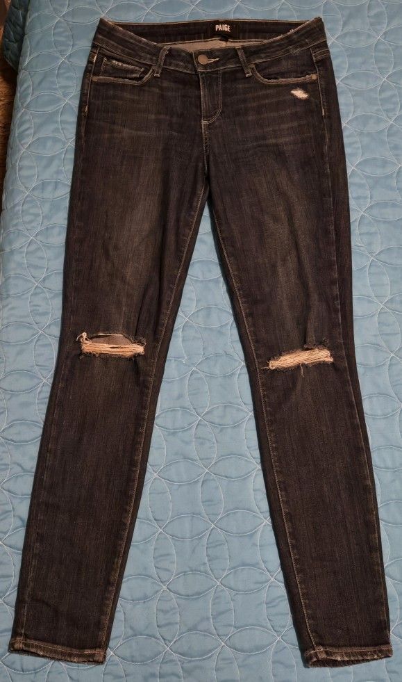 EC~Paige Verdugo Ankle Distressed Midrise Dark Blue Jeans