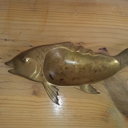 Vintage Solid Brass  Fish Ashtray