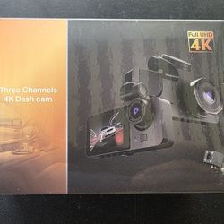 4K Triple Lens Dash Cam - Front, Rear & Cabin (32GB SD Included) - NEW