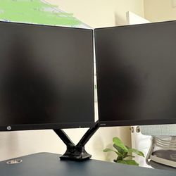 Strong Dual Monitor Setup 24” HP Full HD 1080p with Speakers Small Bezel and Stand