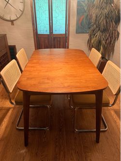 Mid Century Modern Dining Set – Rattan Back Velvet Chrome Chairs