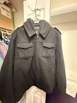 GUESS Men's Medium Black Wool Blend Military Field Jacket Quilted Lined Size XXL