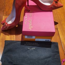 NEW KATE SPADE Red Suede Leather Heels Pumps Sz 7