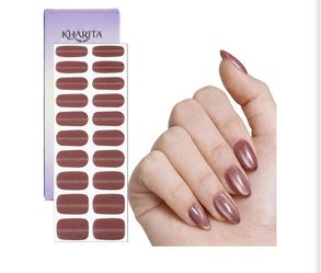 Semi Cured Gel Nail Strips Hema-Free Glitter Cat Eye Warm Orange