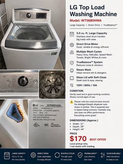 LG 5.0 Cu. Ft. Top Load Washer – Direct Drive / Steam / Large Capacity