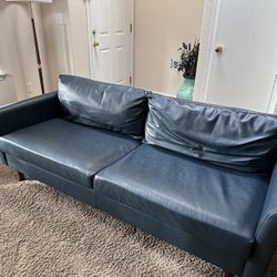 Blue Faux Leather Couch