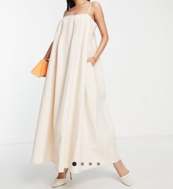 ASOS EDITION Pleat Front Cotton Cami Midaxi Dress Beige with Pockets Size 0