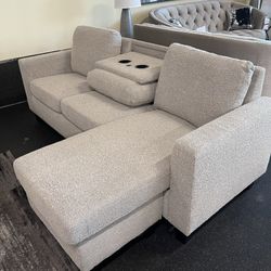 Sofa With Reversible Chaise And Dropdown Table On Sale