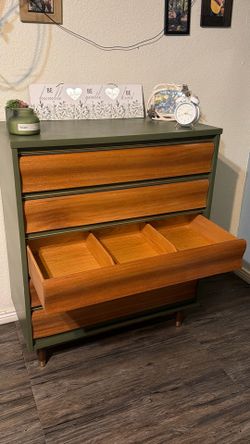 United Furniture MCM Green Wood Dresser