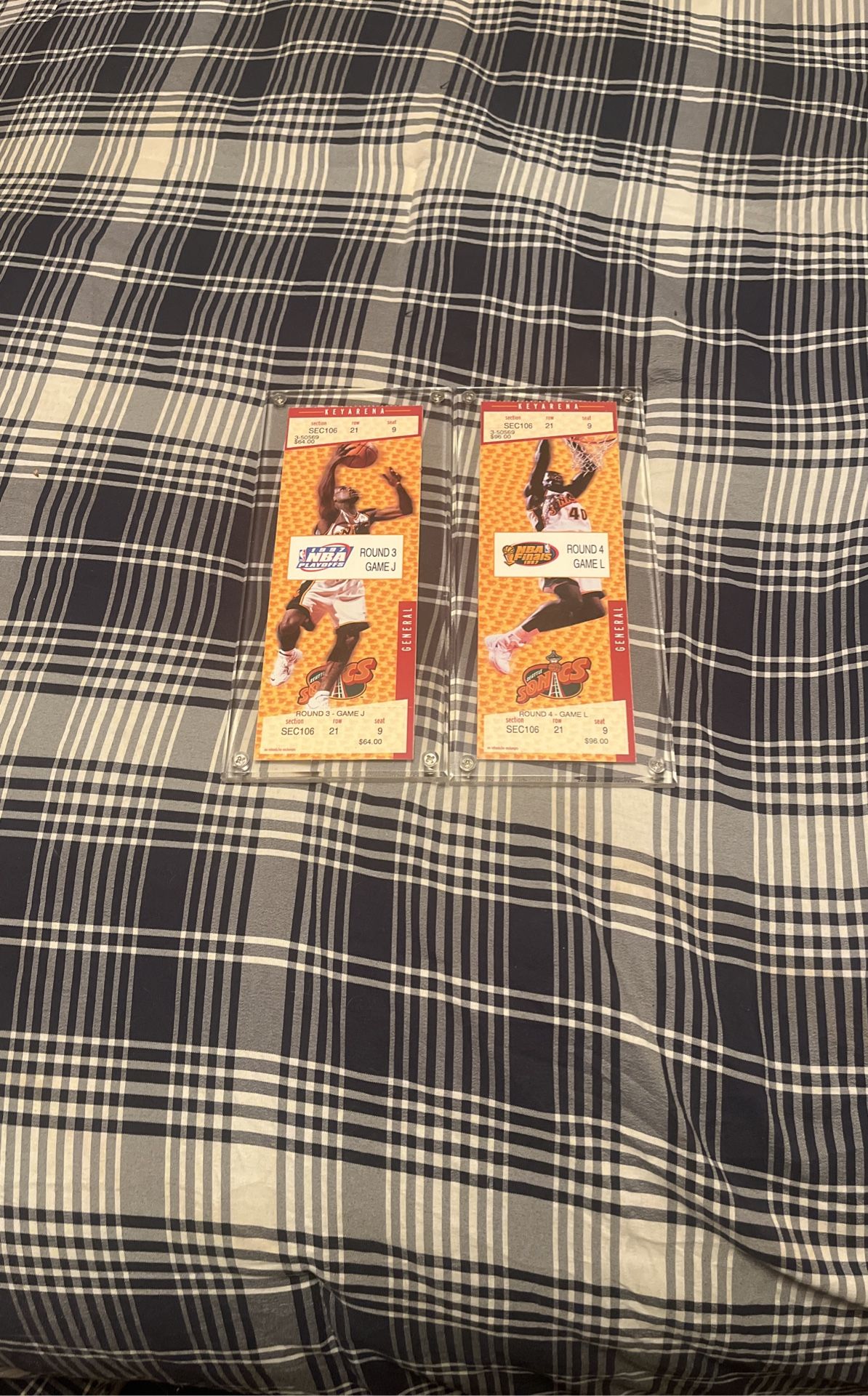 1996-97 Seattle Supersonics Playoff Tickets Gary Payton and Shawn Kemp Unused