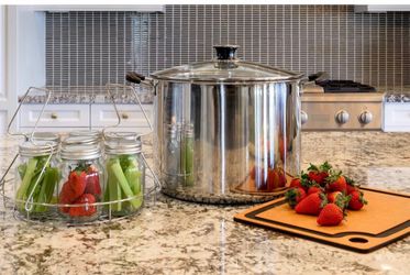 Barton 20 Quart Water Bath Canner, Stainless Steel Canning Pot with Temperature Indicator, Tri-Ply Base, Rack & 7 Glass Jars, Home Food Preservation K