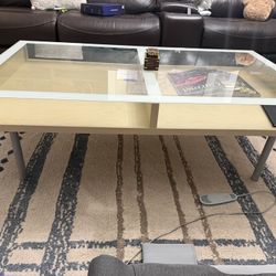 Large IKEA Coffee Table with Glass Top