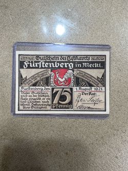 1921 emergency old currency  banknote is a 75 Pfennig Notgeld issued Germany