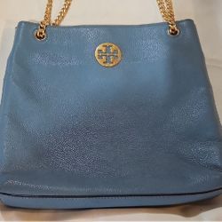 Tory Burch Powder  Blue Leather Tote Bag