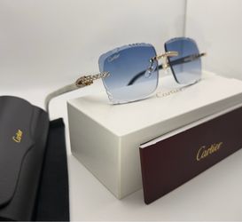 Cartier Blue/Gold 24K VVS Diamonds White Buffalo Horn Buffs Glasses
