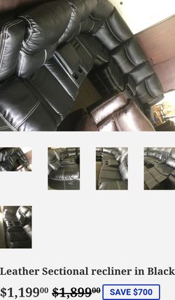 Leather Sectional recliner in Black