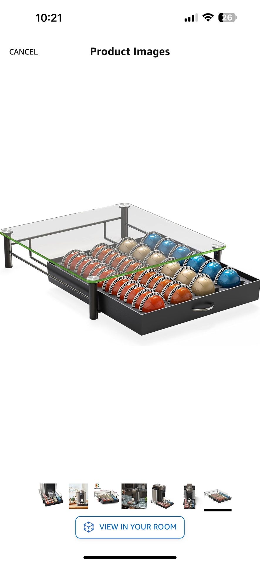 Crystal Tempered Glass Vertuo Pod Holder Drawer, 24 Large or 48 Small Nespresso Capsule Organizer