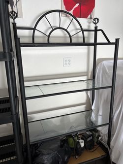 Black Metal Bookshelf with Glass Shelves