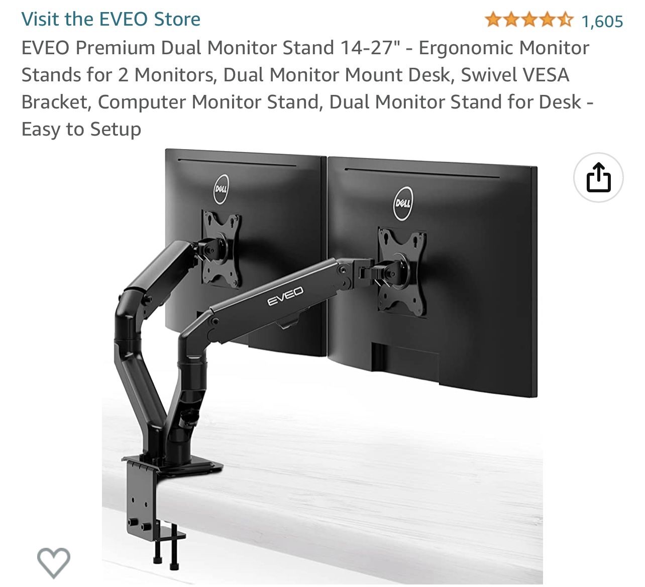 Eveo Dual Monitor Stand 14-27 For 2 Monitors 