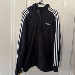 Adidas Full Zip up Hoodie Black 3 Stripe