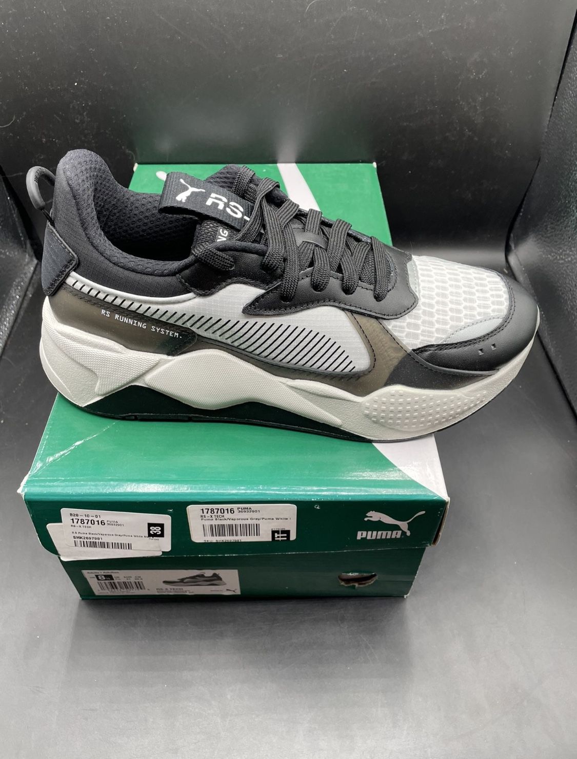 New Puma RS X Tech Black Gray Mens Shoes Size