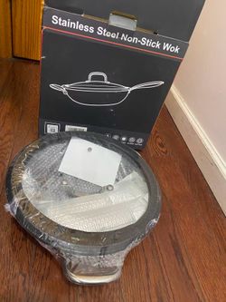 13" Hybrid Nonstick Stainless Steel Wok with Glass Lid, Laser-Textured Wok Pan, PFOA-Free Woks & Stir-Fry Pans, Oven & Dishwasher safe, Induction Read