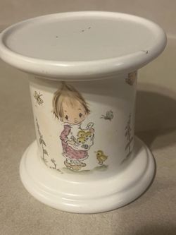 Vintage Betsey Clark Hallmark Ceramic Pedestal Vase with Girl and Chicks