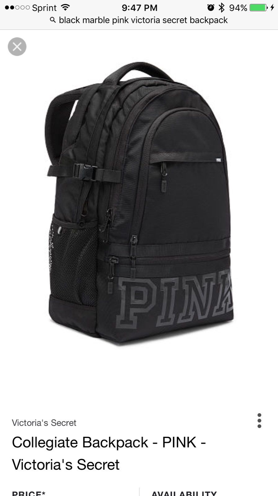 Victoria's Secret Pink Collegiate Backpack (Black