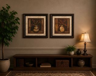 Set of 2 Framed Floral Wall Art Prints 16x16 , $30 for both .