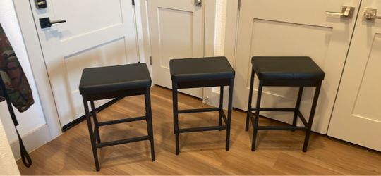 Set of 3 Black Backless Bar Stools