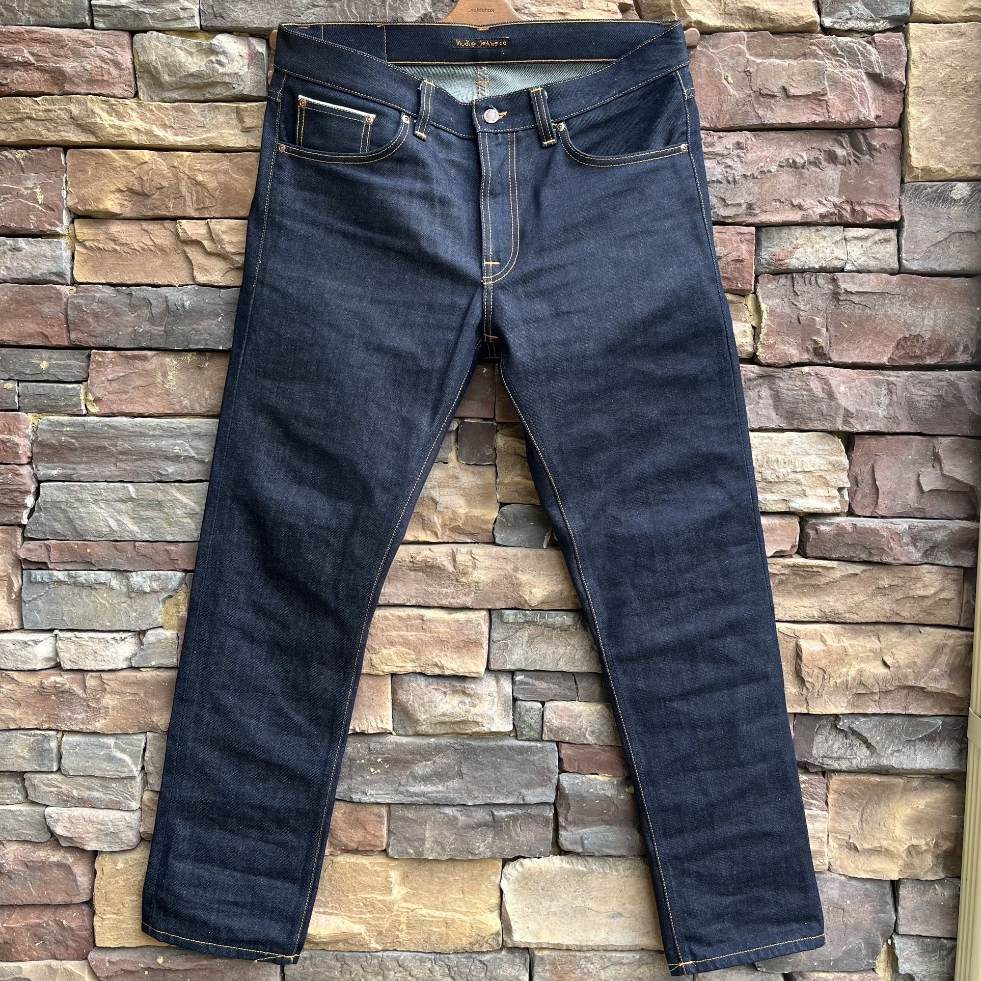 Nudie Jeans Dry Maze Selvedge Denim Jeans Size 34 x 32 Gritty Jackson Fit Selvage Sweden Made