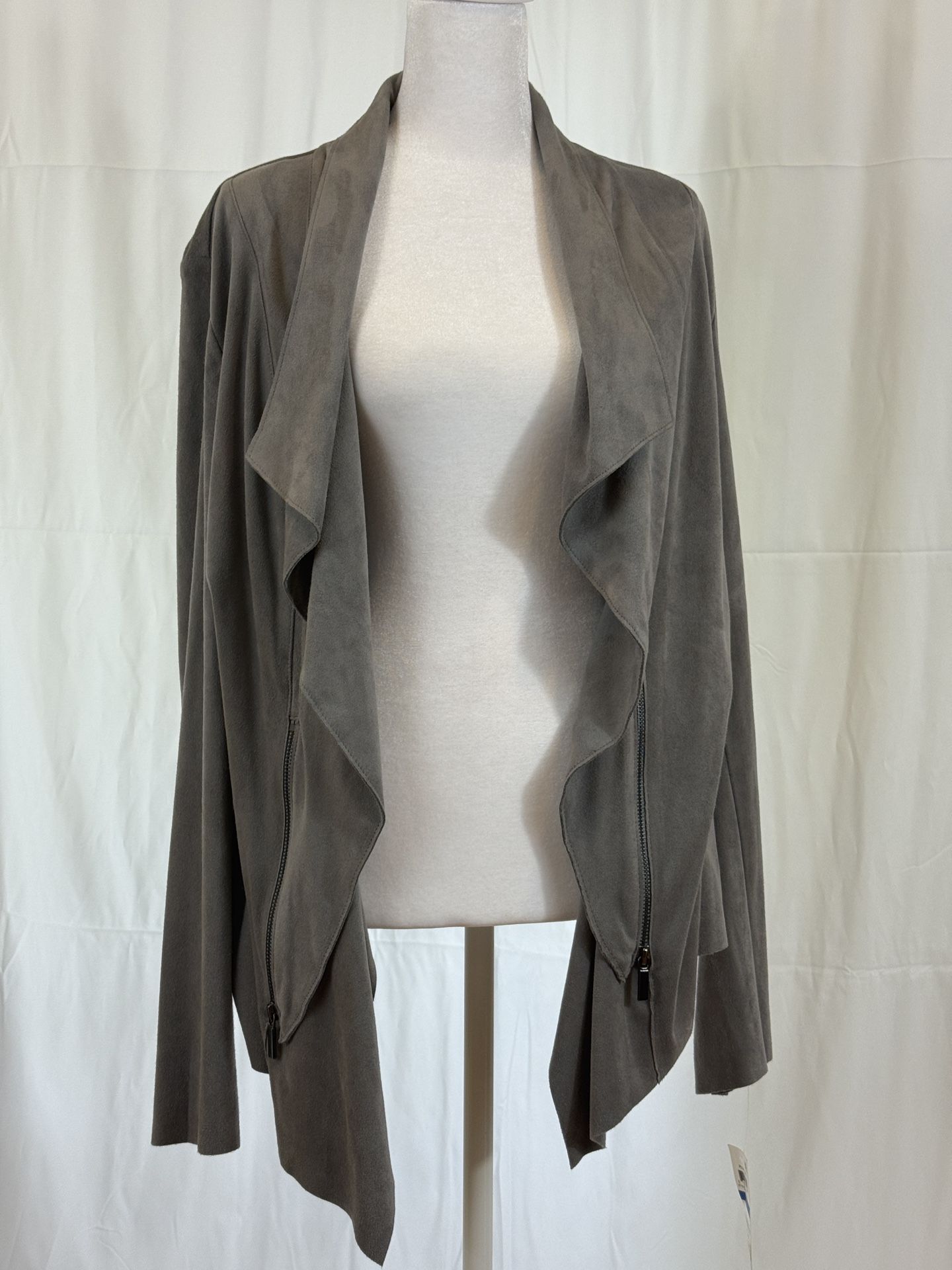 Alfani Faux Suede Draped Open Front Jacket, Gray Modern Metal, XL, NWT
