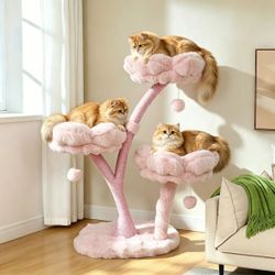 Pink Plush Cat Tree with Three Perches