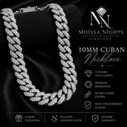 10MM Moissanite Cuban Necklace (VVS1 D Color) A+++