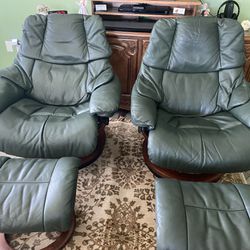 Two Original Ekornes Stressless Chairs With Matching Ottoman’s 