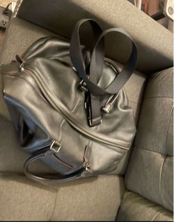 Black Leather Duffle Bag with Shoulder Strap