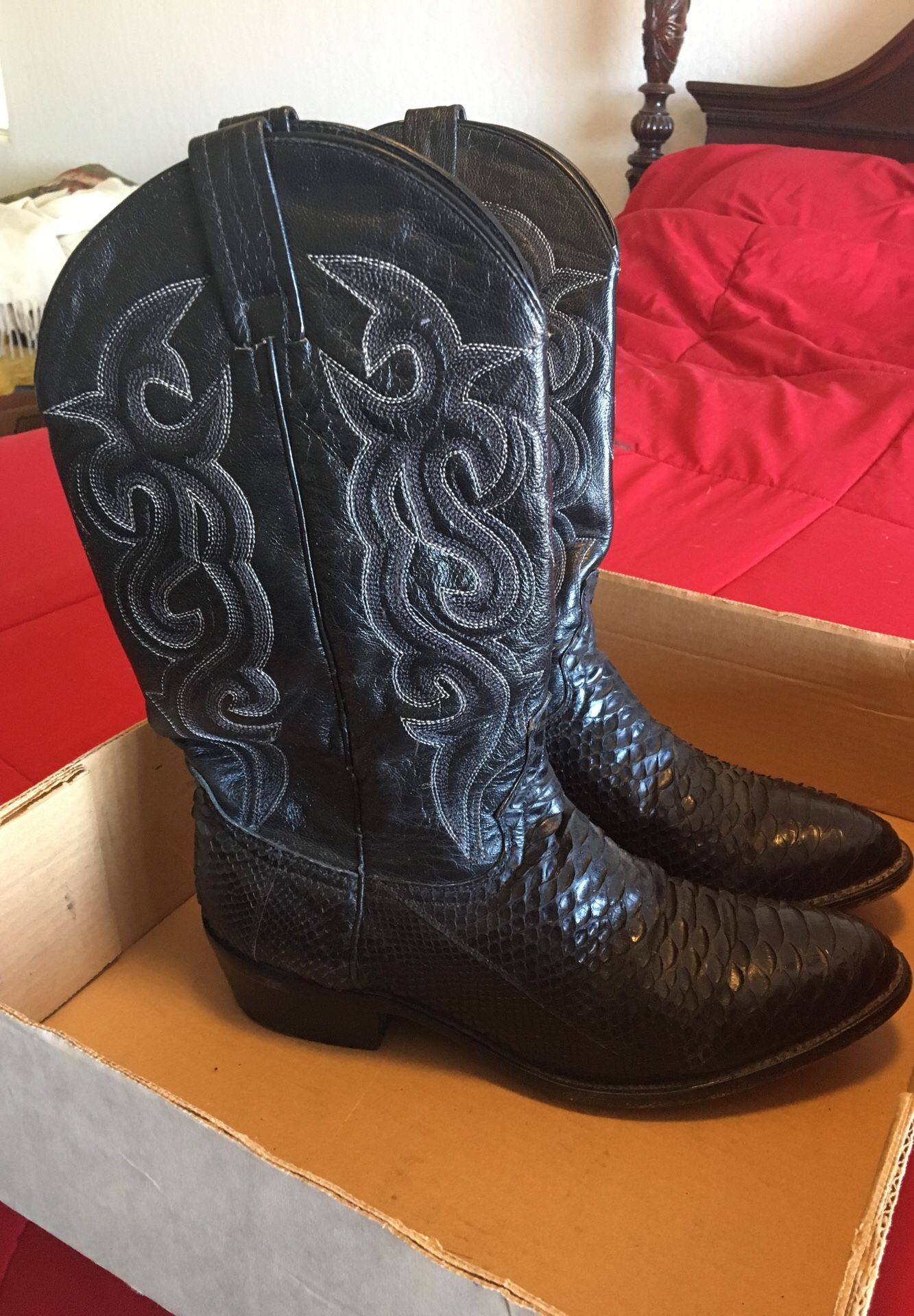 Size 10, Ostrich Boots, Eel Skin Shoes Patricio Eel Skin Classic Western Boots -Black – Gavel Boots main image 2