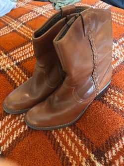 Brown Leather Western Ankle Boots