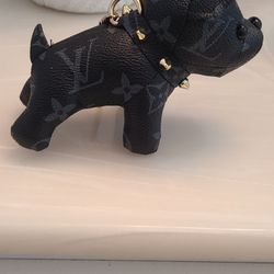 Black Louis Vuitton Dog Plush Key Chain 
