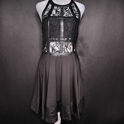 Bebe Black Lace And Leather Mini Dress (Size 8)