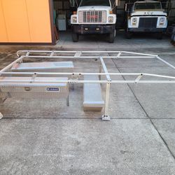Aluminum ladder rack with toolboxes